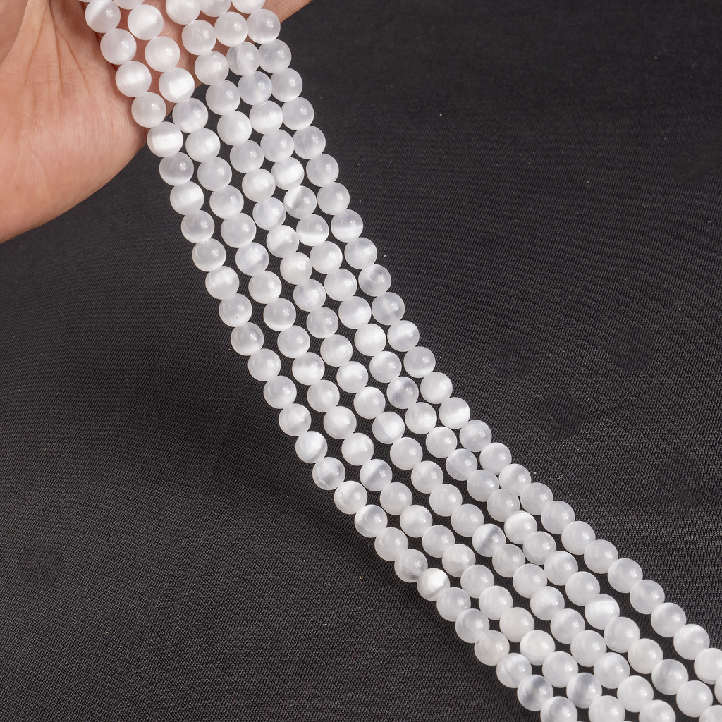 Selenite Round Beads Healing Crystal Gemstone Strand