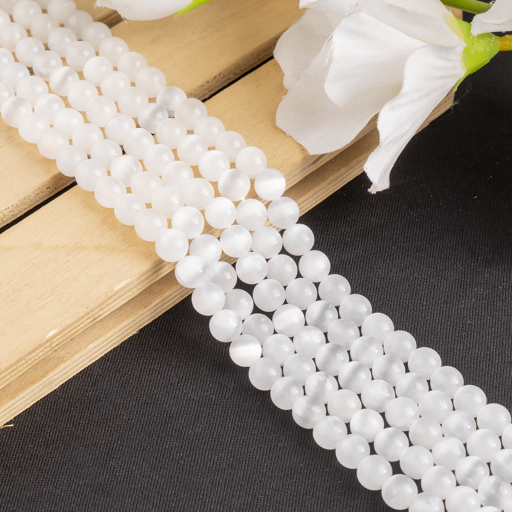 Selenite Round Beads Healing Crystal Gemstone Strand