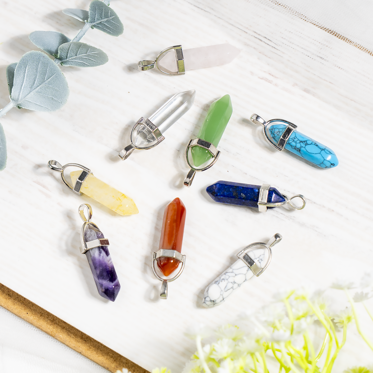 Polished Double Terminated Crystal Points Pencil Pendant Necklace