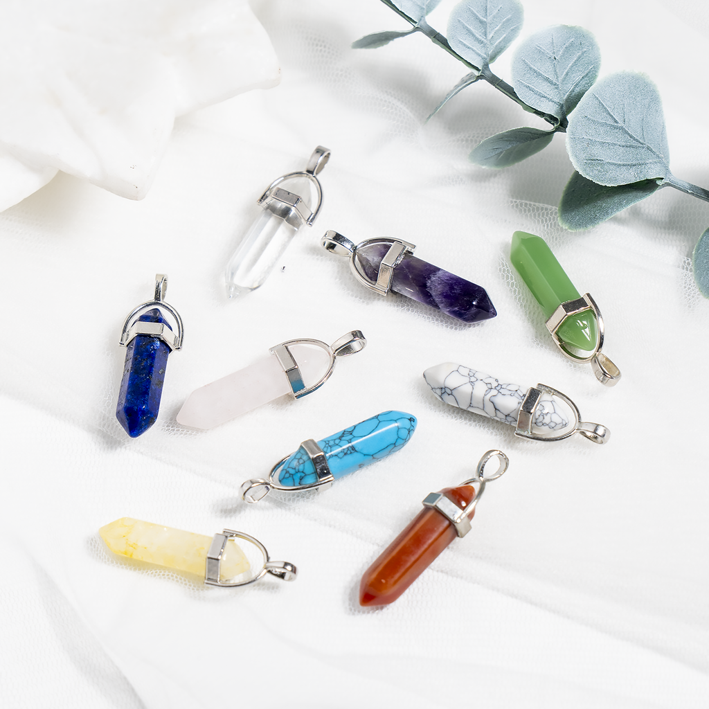 Polished Double Terminated Crystal Points Pencil Pendant Necklace