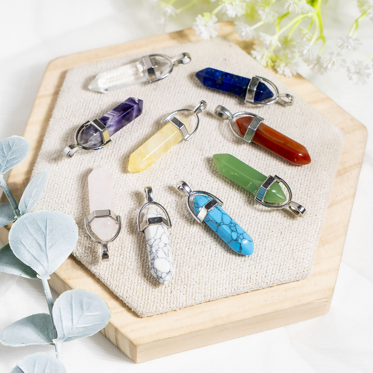 Polished Double Terminated Crystal Points Pencil Pendant Necklace