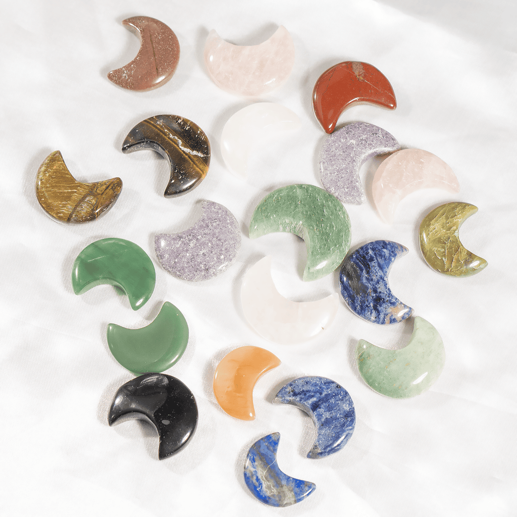 Polished  Crystal Moons, Hand Carved Crescent Moon Shaped