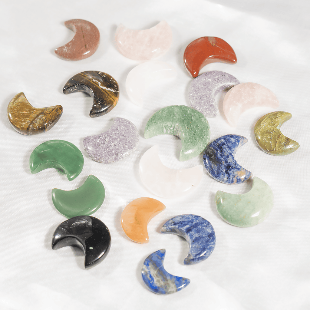 Polished  Crystal Moons, Hand Carved Crescent Moon Shaped