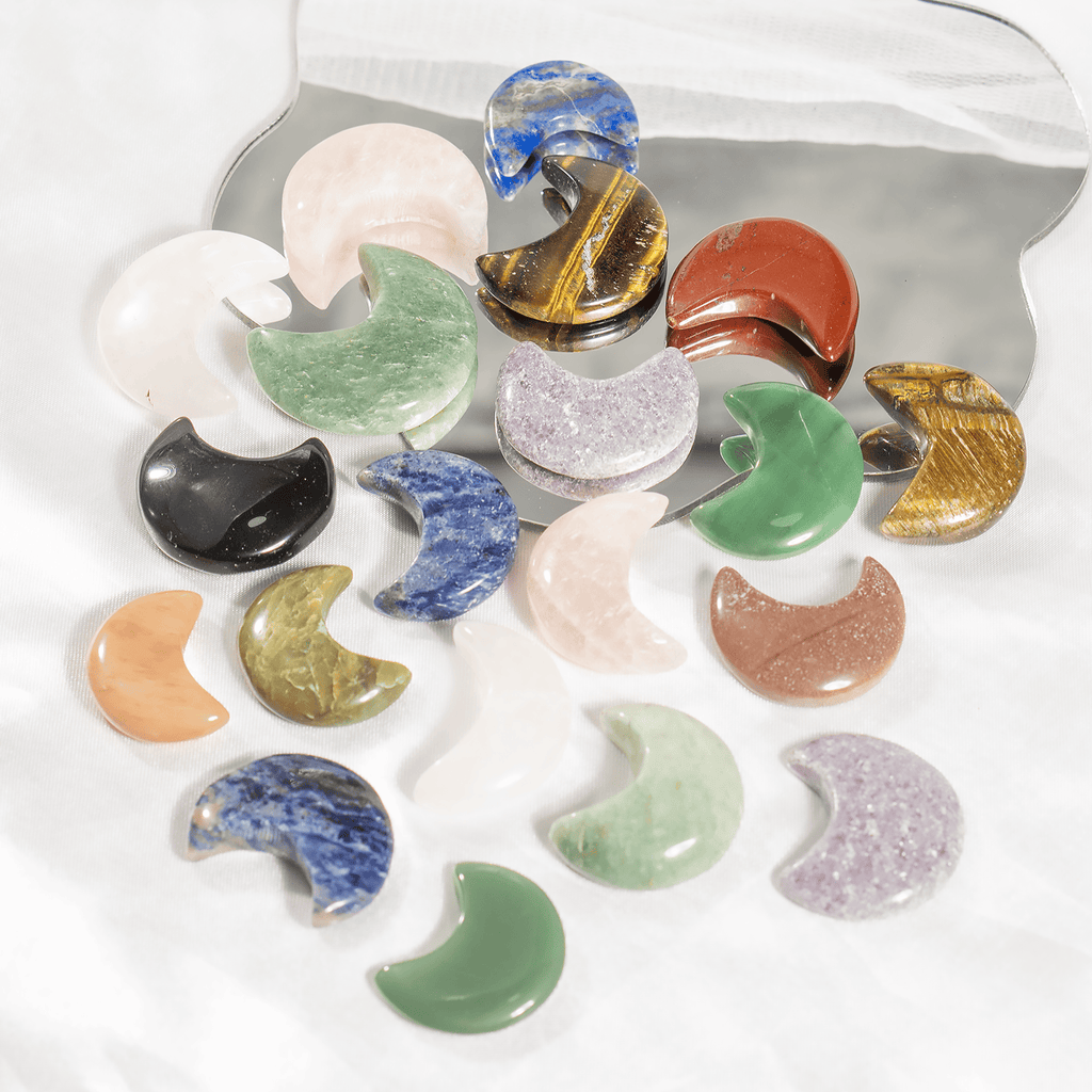 Polished  Crystal Moons, Hand Carved Crescent Moon Shaped