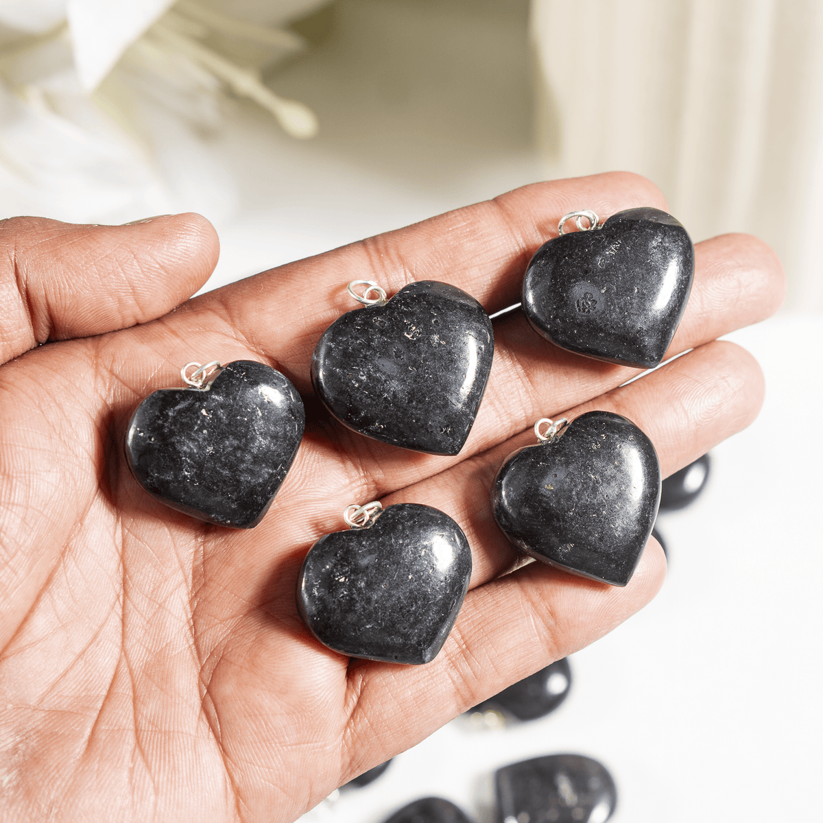 Real Black Tourmaline Crystal Heart Pendant, Genuine Heart Shaped Necklaces | | Wiccan Center