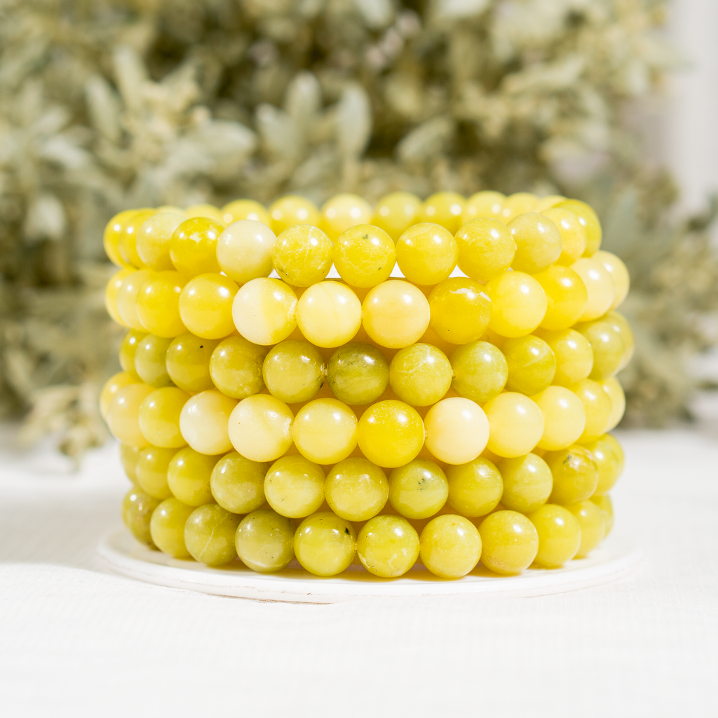 Lemon Quartz Round Beads Bracelet (Enhances Focus & Clarity ).