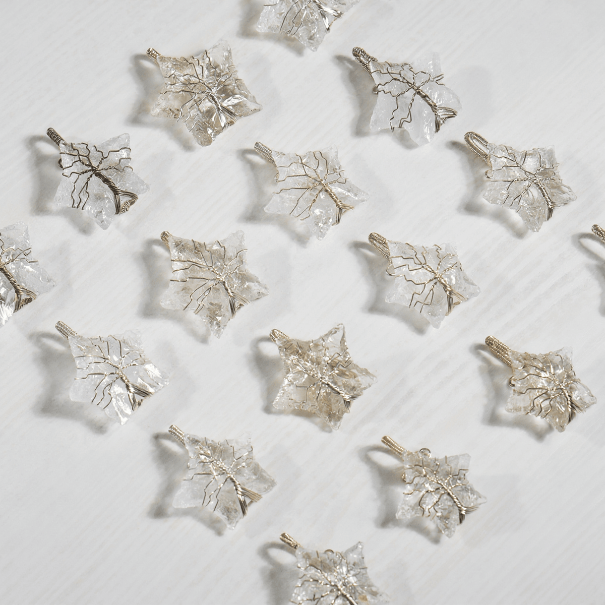 Crystal Quartz Star Wire Wrapped Pendants, Silver Necklace with Chain