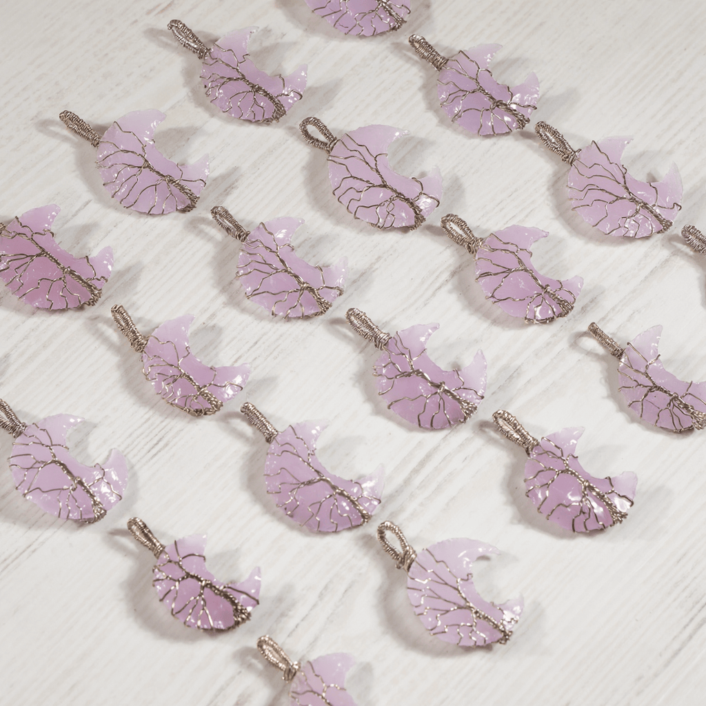 Rose Quartz Moon Silver Wire Wrapped Pendant, Crystal Moon Pendant