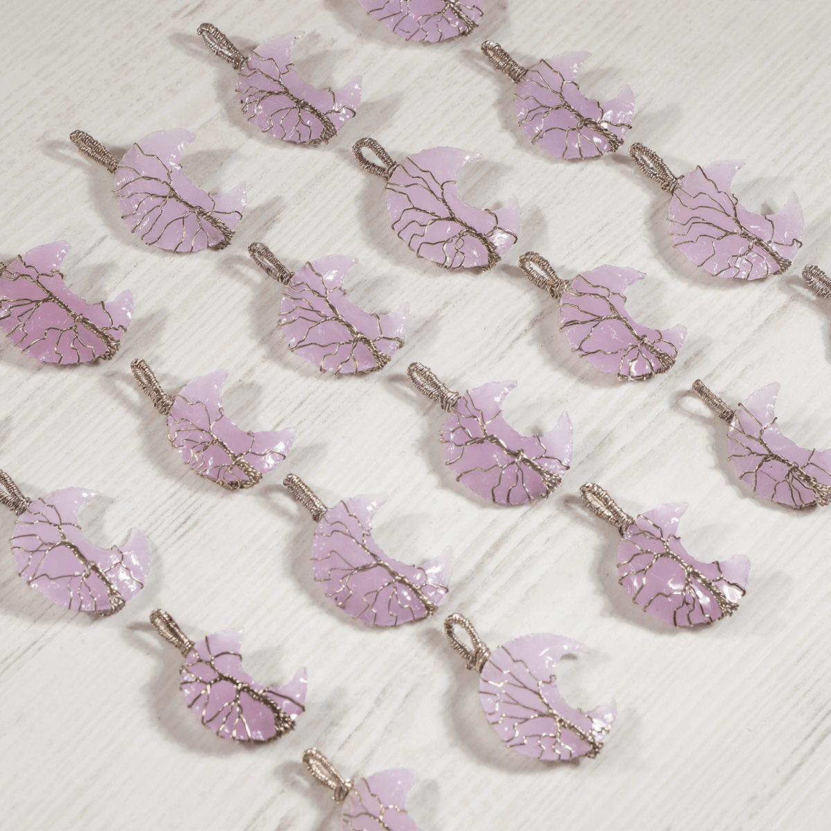 Rose Quartz Moon Silver Wire Wrapped Pendant, Crystal Moon Pendant