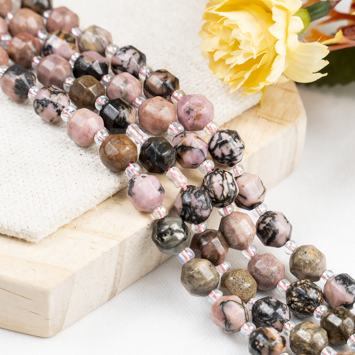 Rhodonite Faceted Prism Cut Beads For Jewelry Making