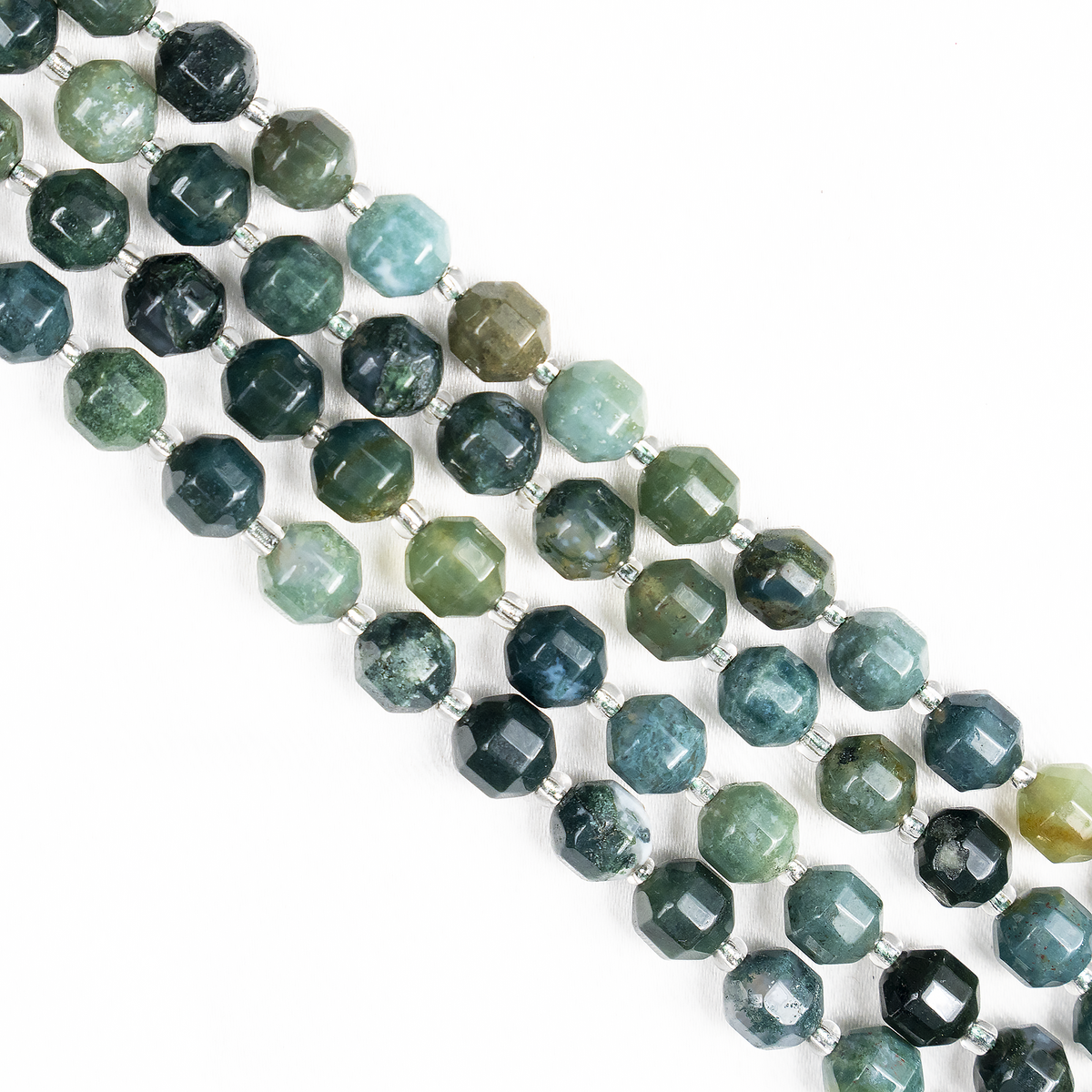 Moss Agate Faceted Prism Cut Beads For Jewelry Making