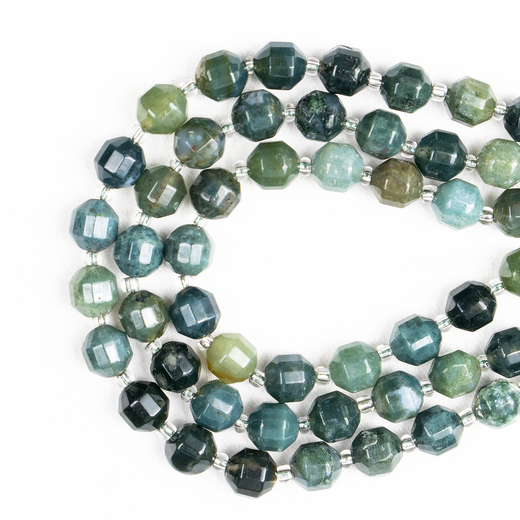 Moss Agate Faceted Prism Cut Beads For Jewelry Making