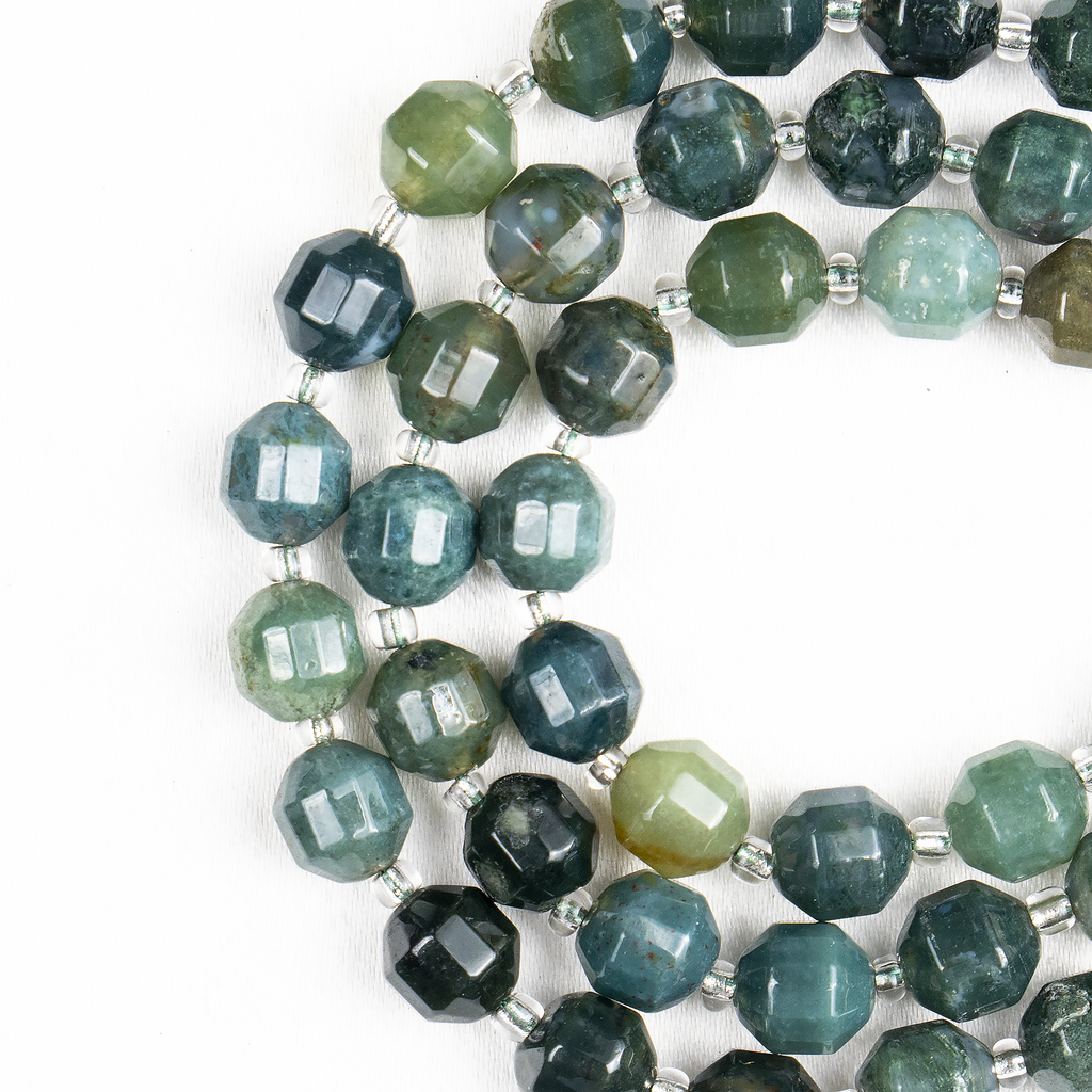 Moss Agate Faceted Prism Cut Beads For Jewelry Making