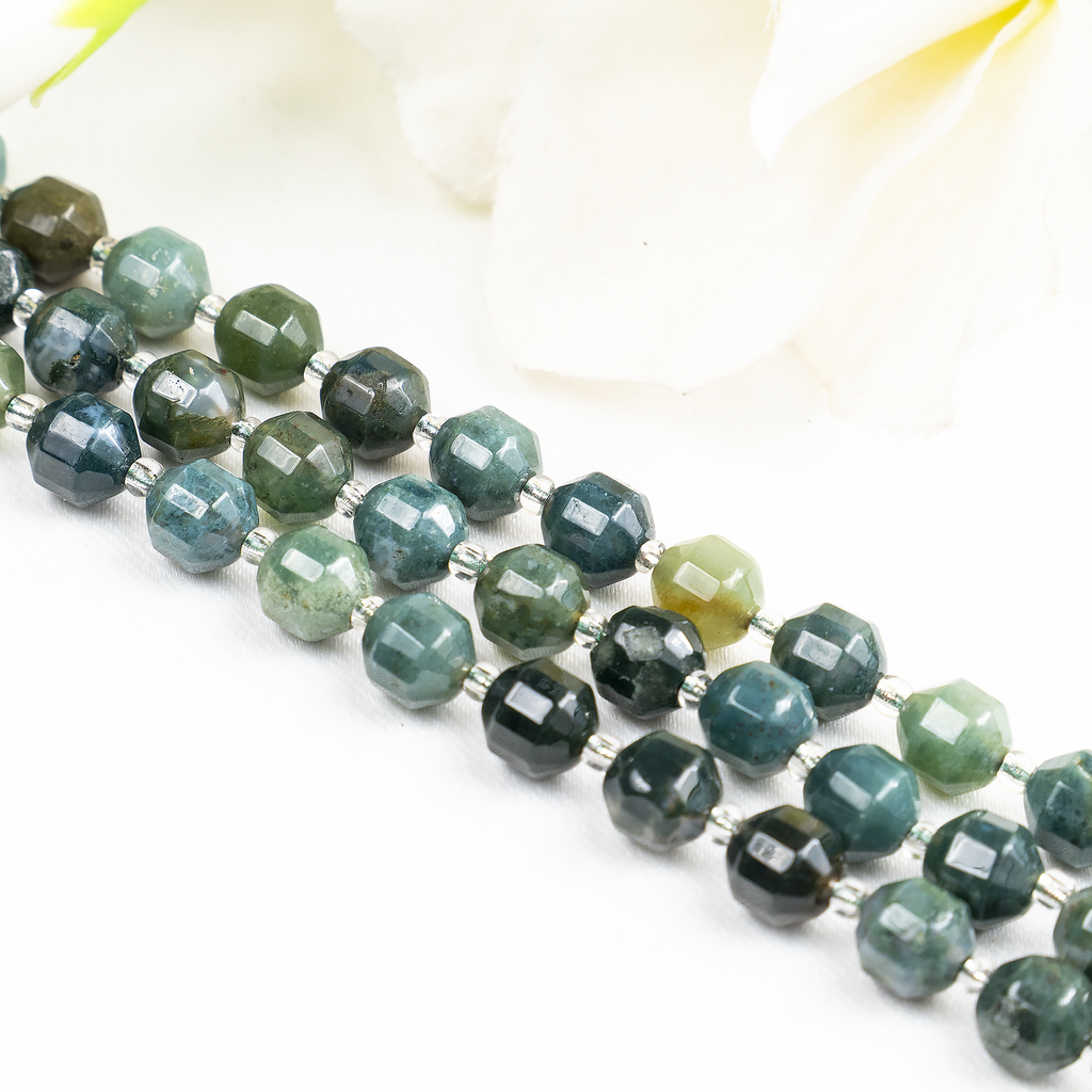 Moss Agate Faceted Prism Cut Beads For Jewelry Making