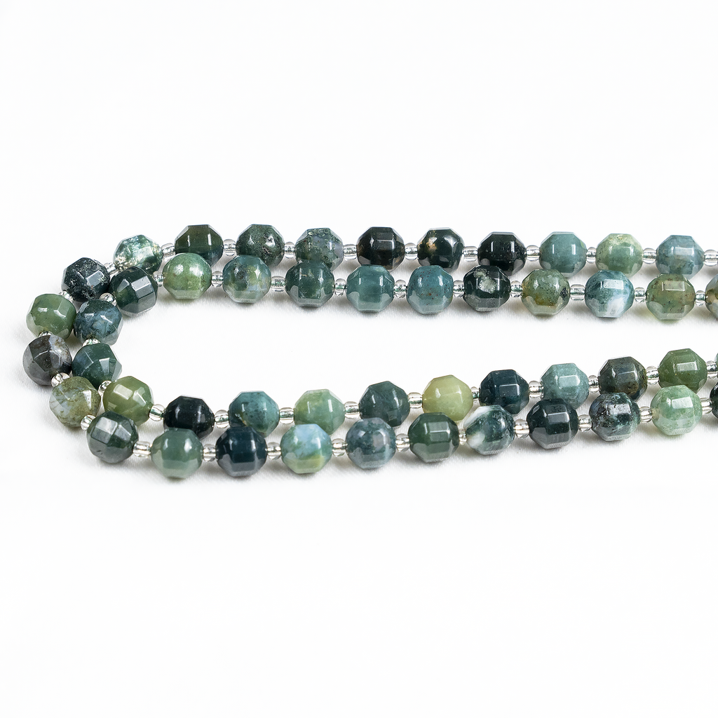 Moss Agate Faceted Prism Cut Beads For Jewelry Making