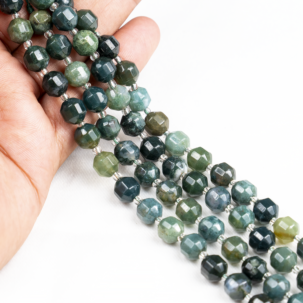 Moss Agate Faceted Prism Cut Beads For Jewelry Making