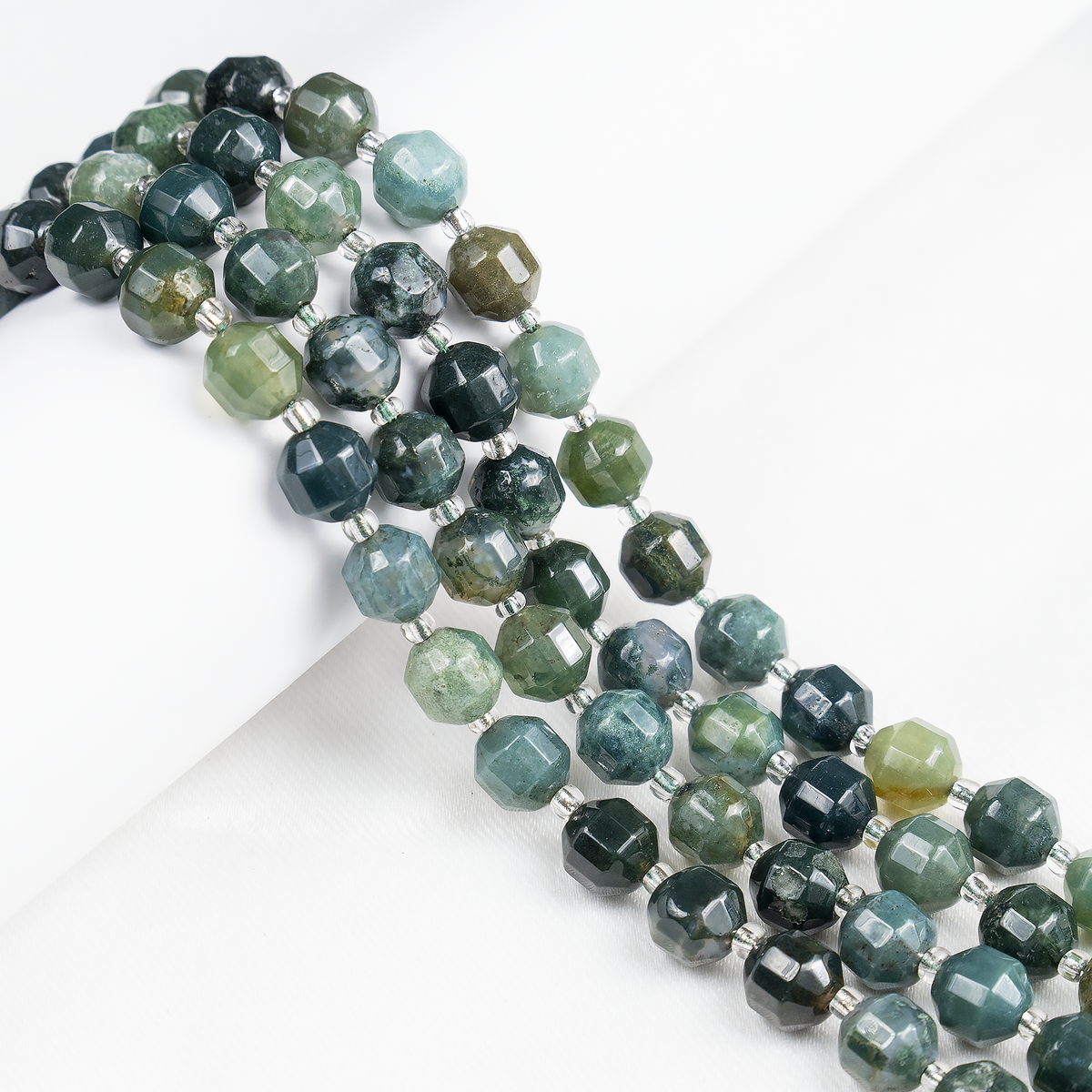 Moss Agate Faceted Prism Cut Beads For Jewelry Making