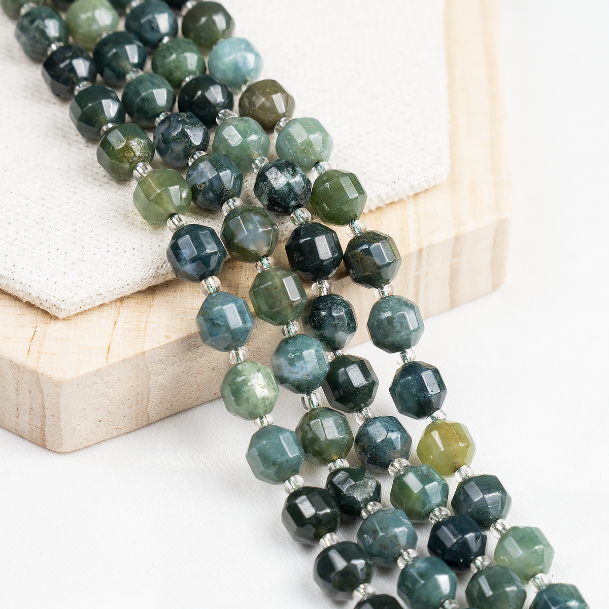 Moss Agate Faceted Prism Cut Beads For Jewelry Making