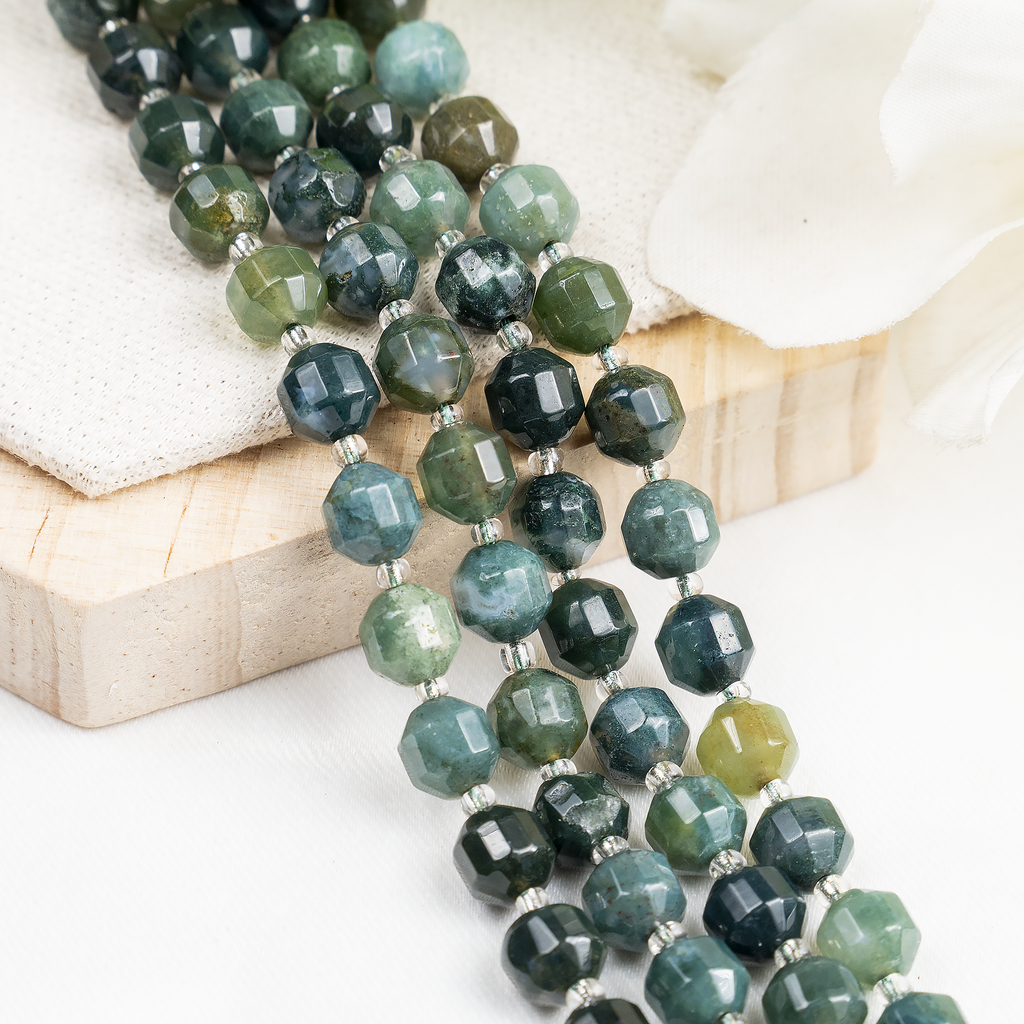 Moss Agate Faceted Prism Cut Beads For Jewelry Making
