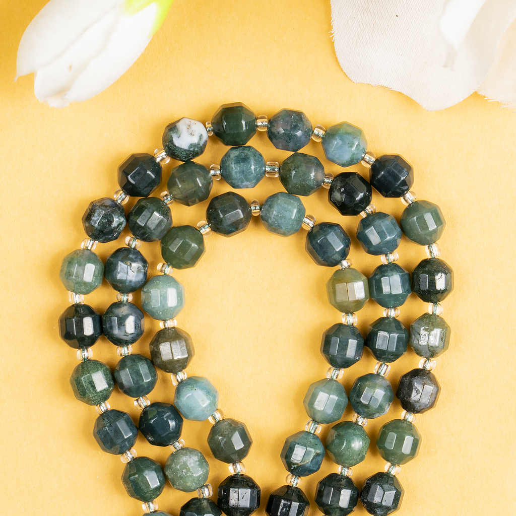 Moss Agate Faceted Prism Cut Beads For Jewelry Making