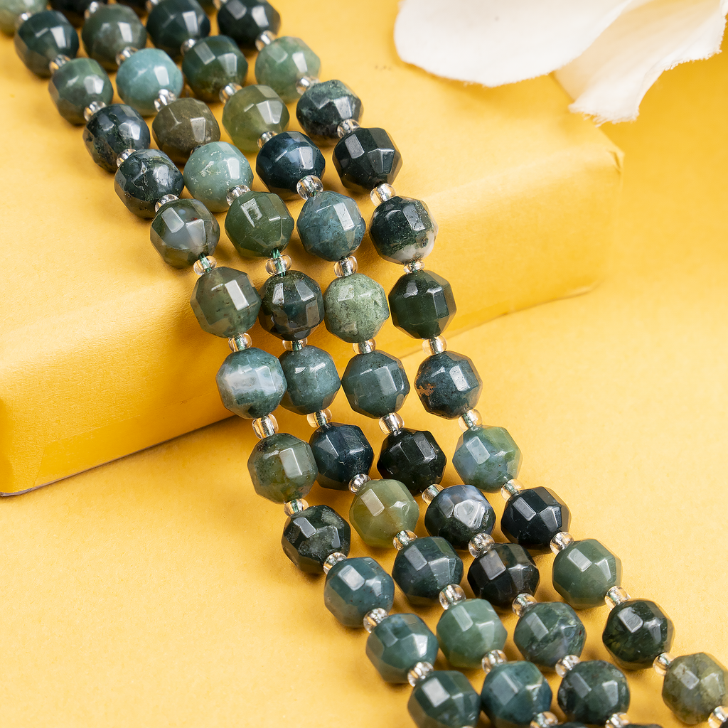 Moss Agate Faceted Prism Cut Beads For Jewelry Making