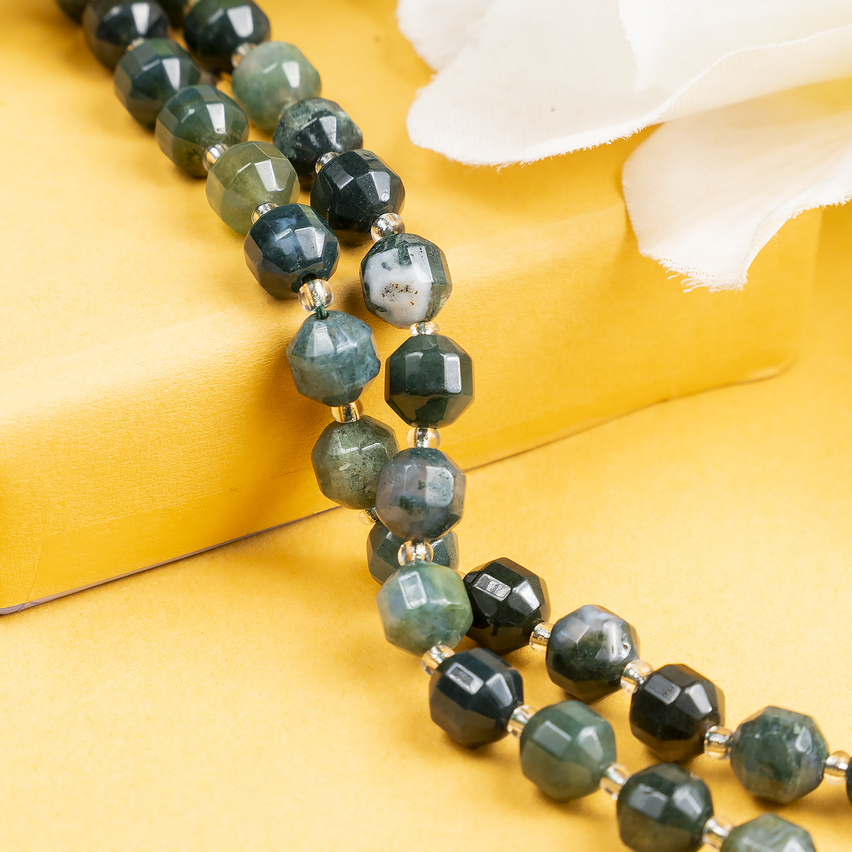 Moss Agate Faceted Prism Cut Beads For Jewelry Making