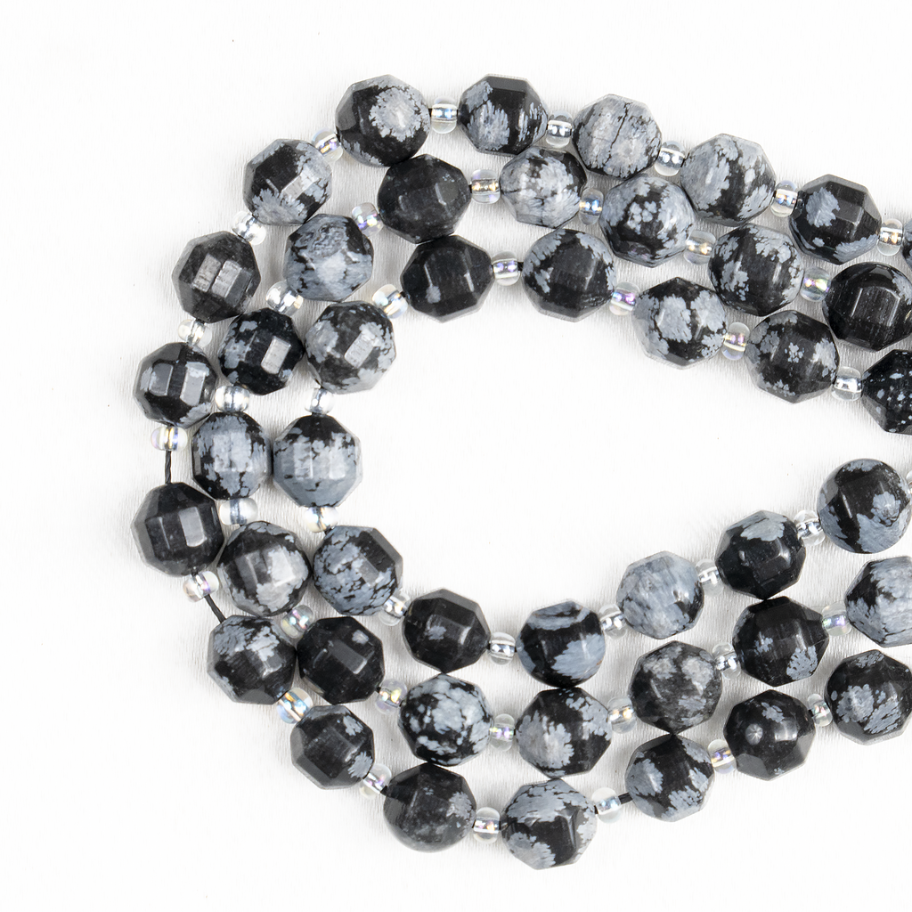 Snowflake Obsidian Faceted Prism Cut Beads For Jewelry Making | Beads | Wiccan Center