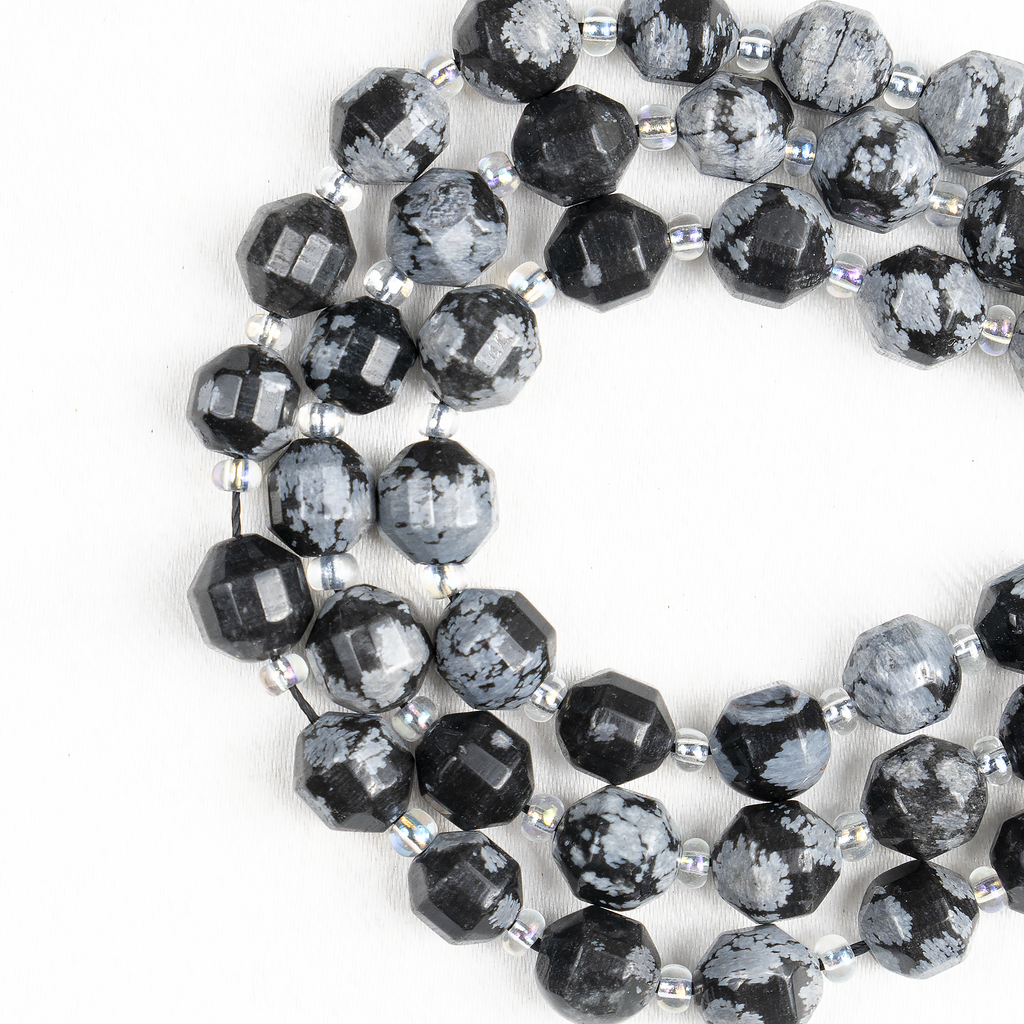 Snowflake Obsidian Faceted Prism Cut Beads For Jewelry Making | Beads | Wiccan Center