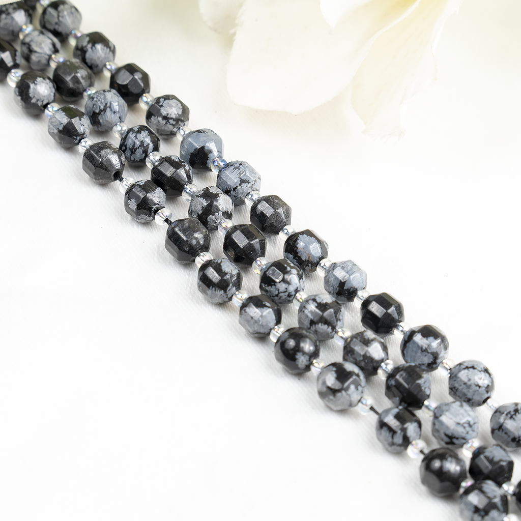 Snowflake Obsidian Faceted Prism Cut Beads For Jewelry Making | Beads | Wiccan Center