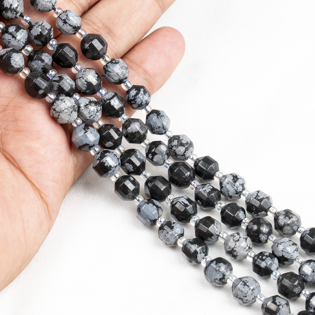 Snowflake Obsidian Faceted Prism Cut Beads For Jewelry Making | Beads | Wiccan Center