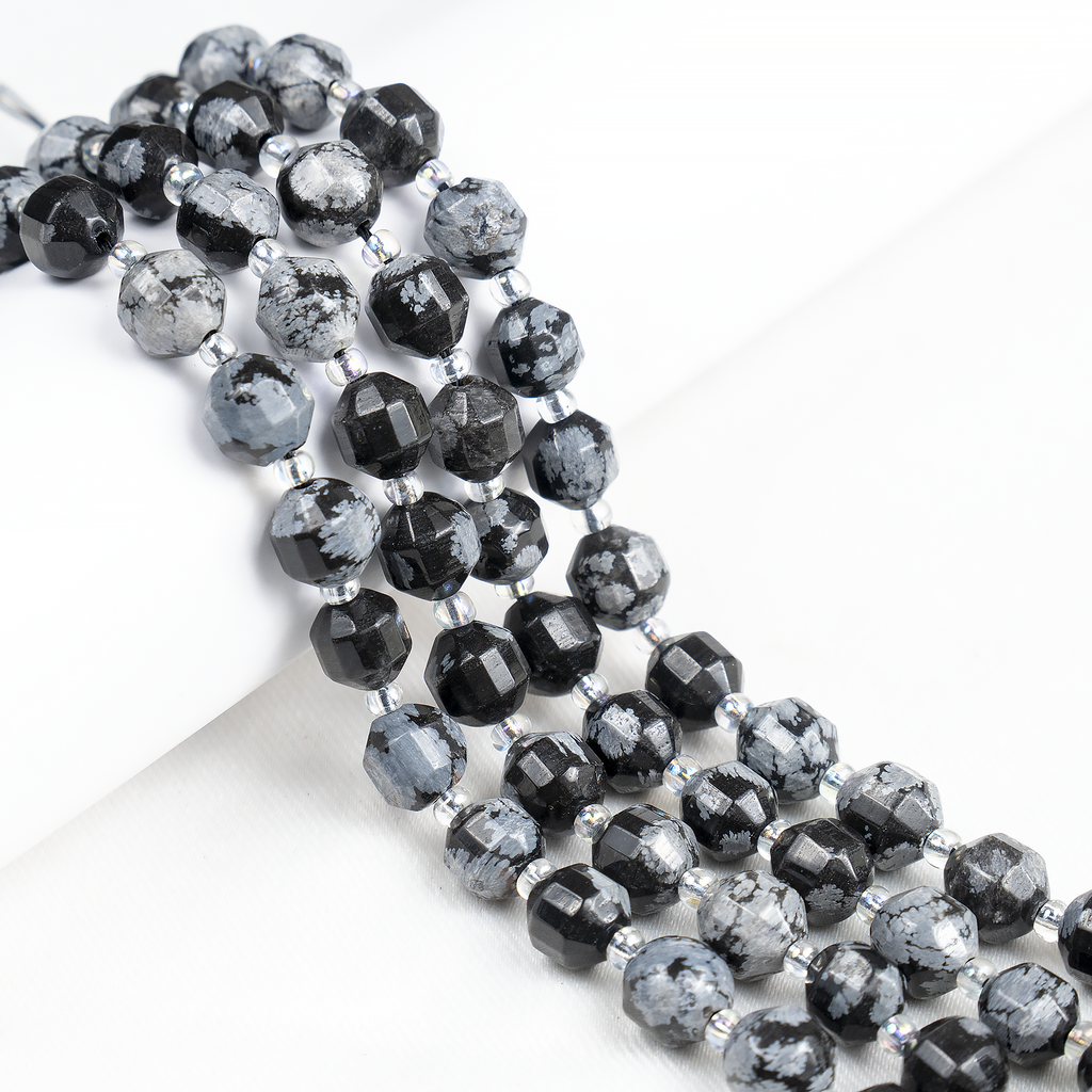 Snowflake Obsidian Faceted Prism Cut Beads For Jewelry Making | Beads | Wiccan Center