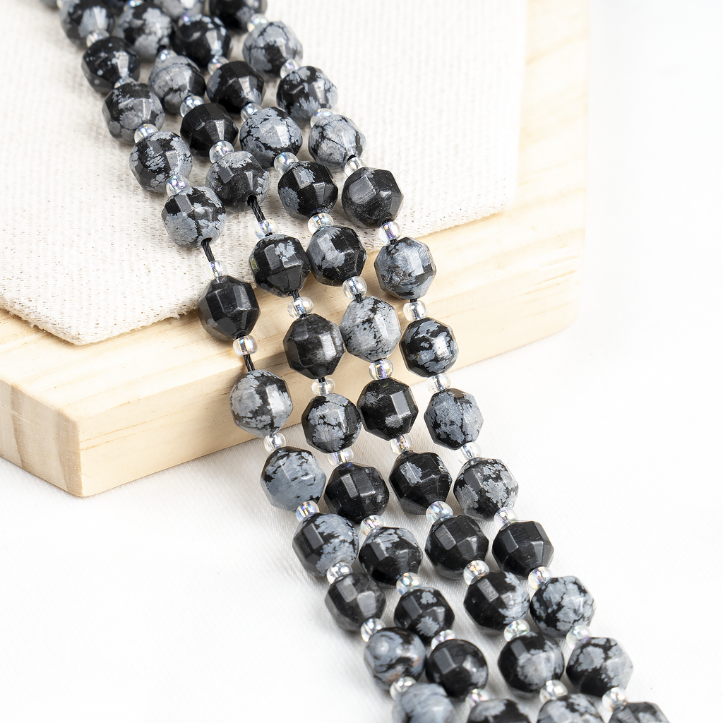 Snowflake Obsidian Faceted Prism Cut Beads For Jewelry Making | Beads | Wiccan Center