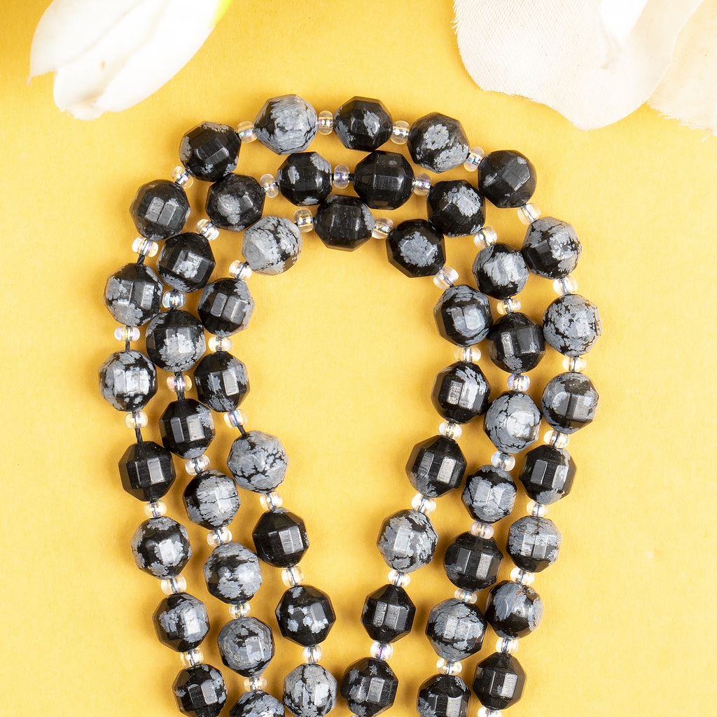 Snowflake Obsidian Faceted Prism Cut Beads For Jewelry Making | Beads | Wiccan Center
