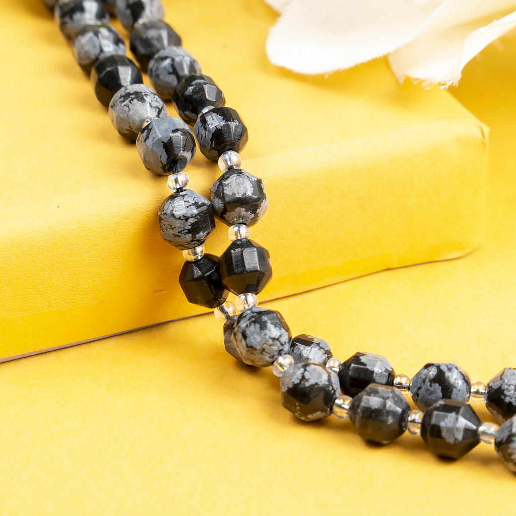 Snowflake Obsidian Faceted Prism Cut Beads For Jewelry Making | Beads | Wiccan Center