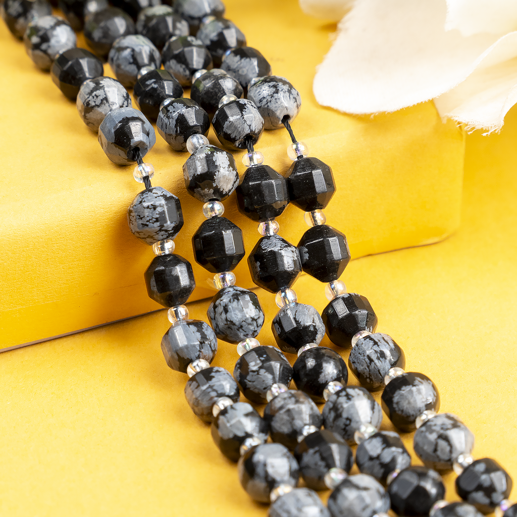 Snowflake Obsidian Faceted Prism Cut Beads For Jewelry Making | Beads | Wiccan Center