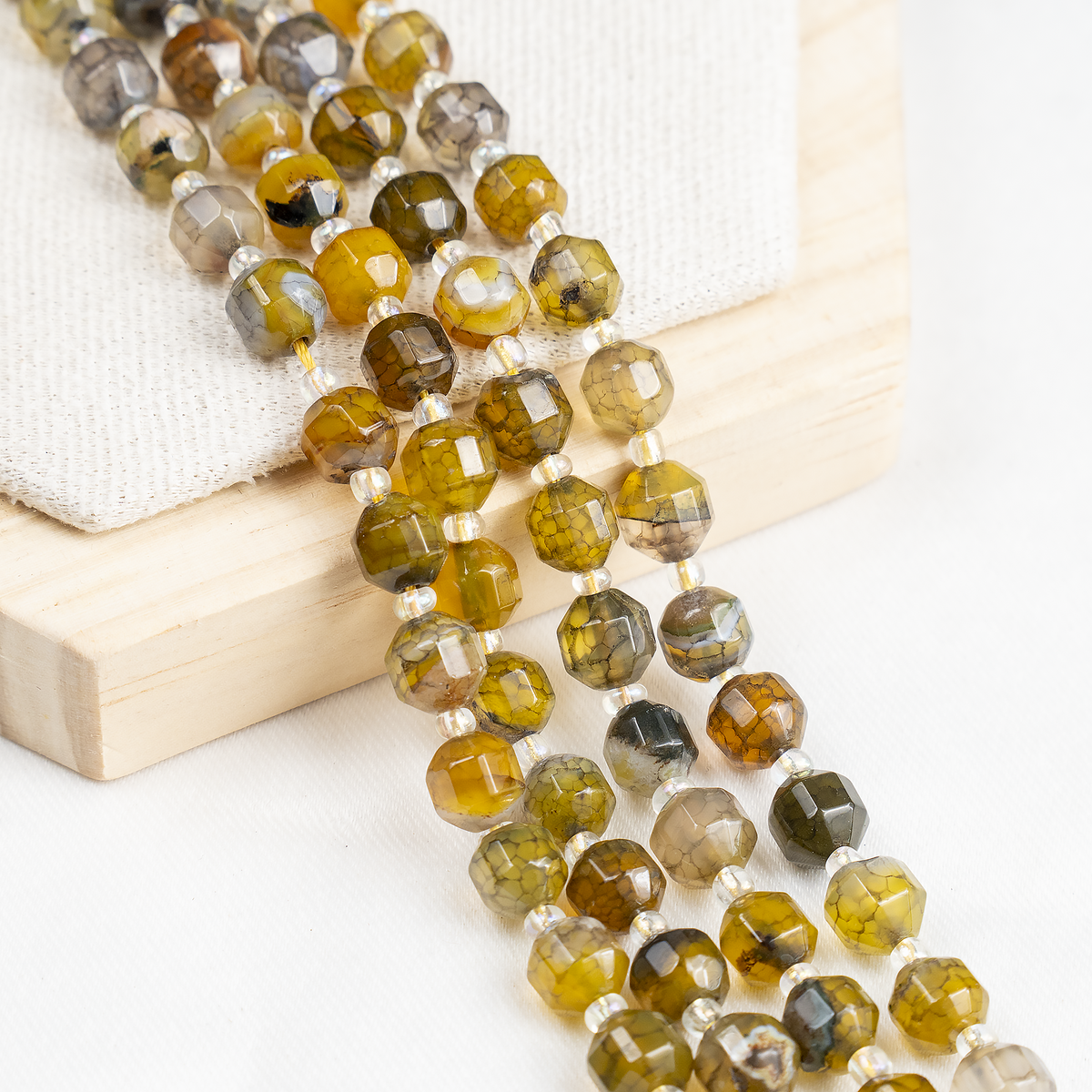 Dragon Vein Green Faceted Prism Cut Beads.  For Jewelry Making
