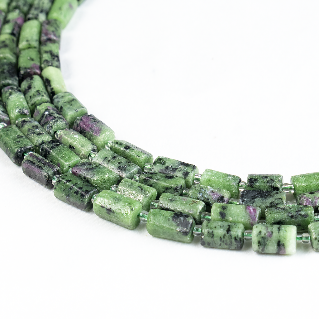 Ruby Zoisite Gemstone Pipe Bead, Crystal Healing Tube Beads.