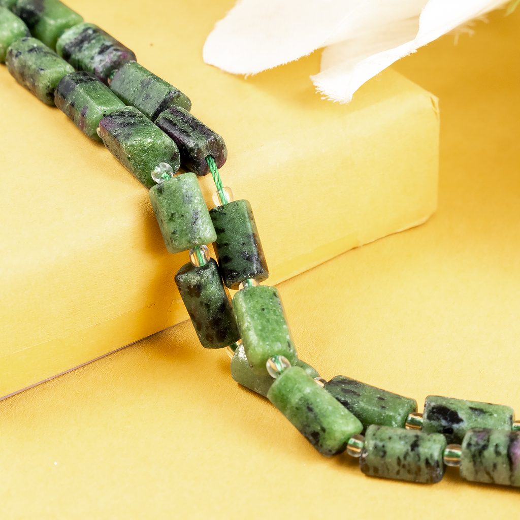 Ruby Zoisite Gemstone Pipe Bead, Crystal Healing Tube Beads.