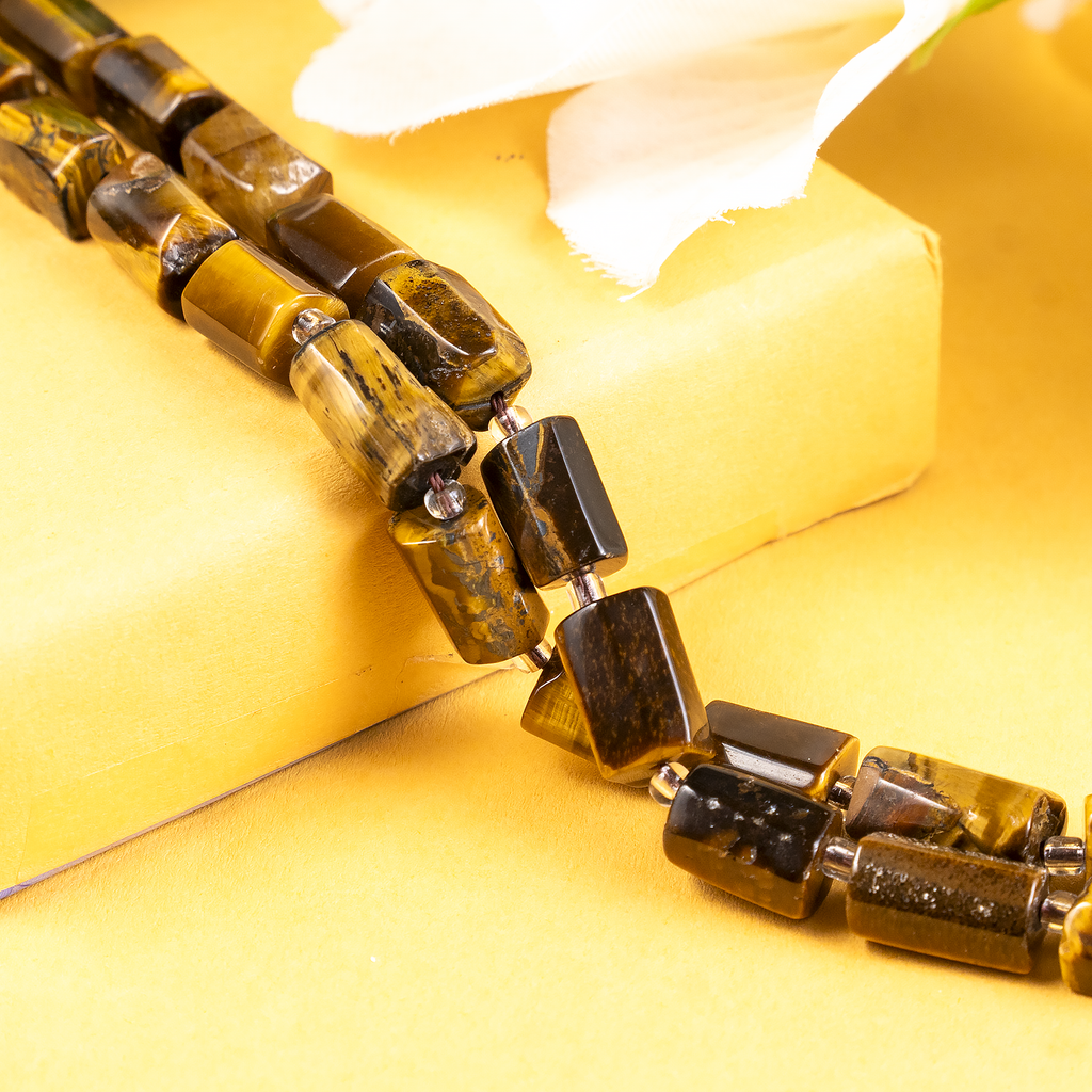 Tiger Eye Gemstone Pipe Bead, Crystal Healing Tube Beads.
