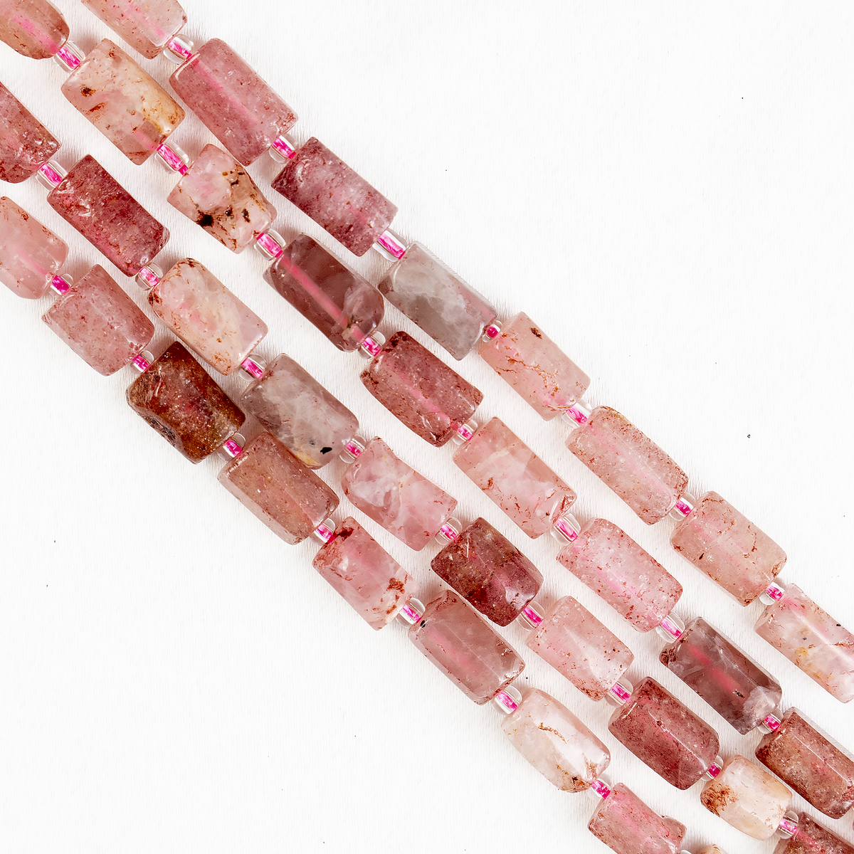 Strawberry Quartz  Gemstone Pipe Bead, Crystal Healing Tube Beads.