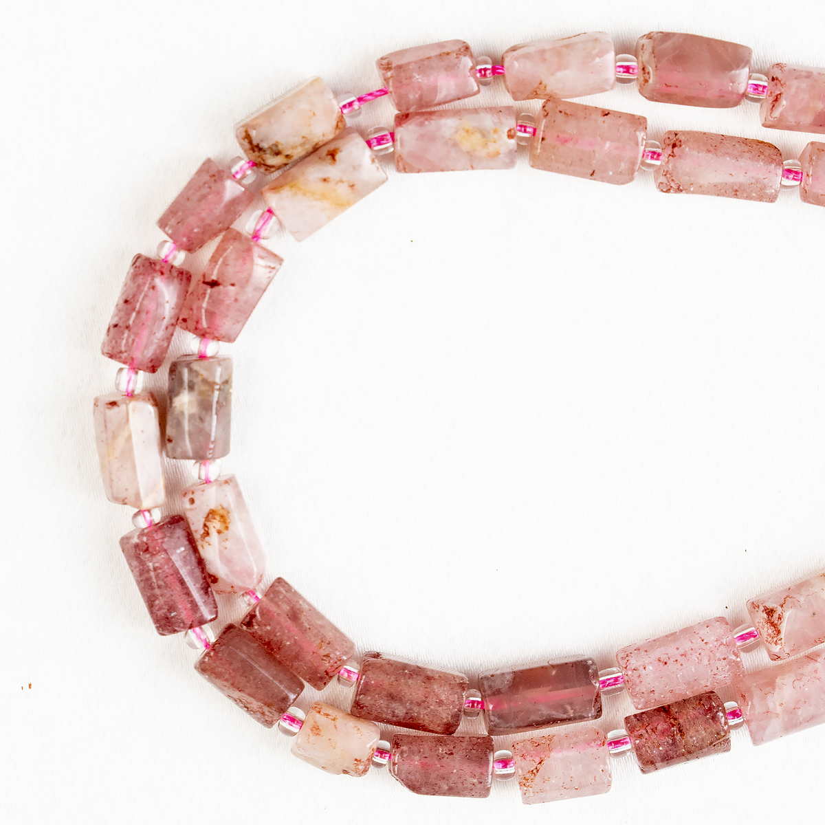 Strawberry Quartz  Gemstone Pipe Bead, Crystal Healing Tube Beads.