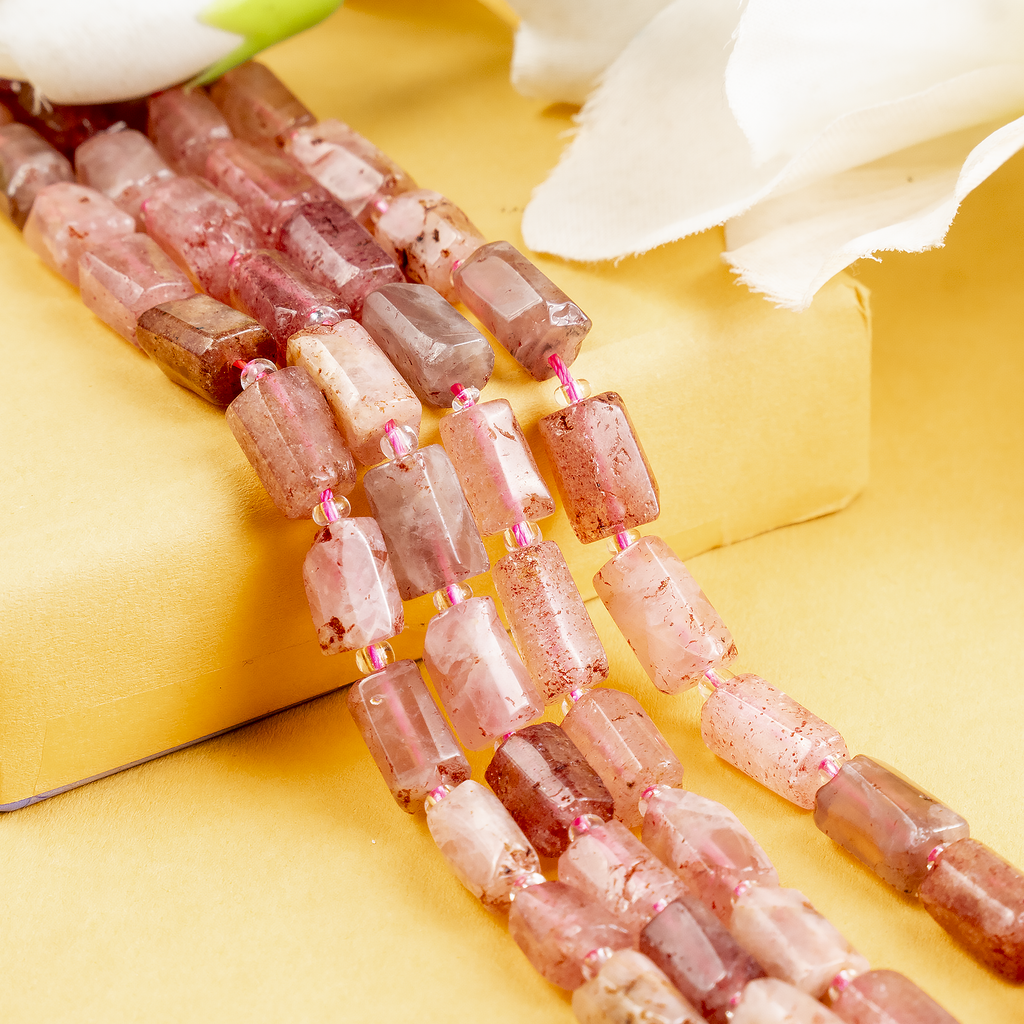 Strawberry Quartz  Gemstone Pipe Bead, Crystal Healing Tube Beads.