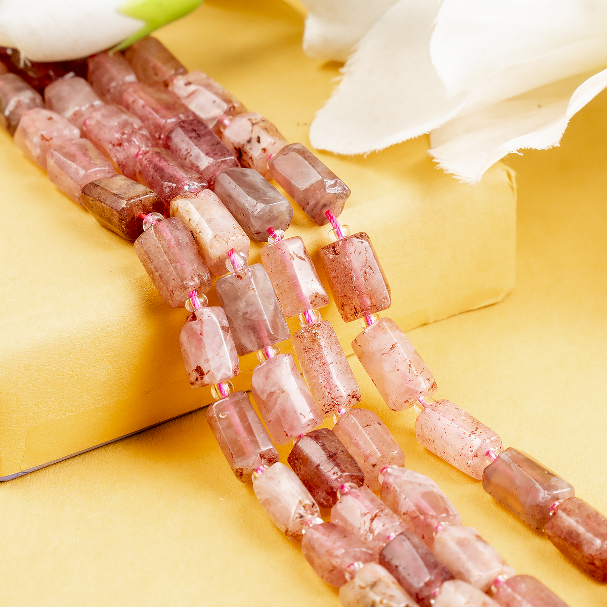 Strawberry Quartz  Gemstone Pipe Bead, Crystal Healing Tube Beads.