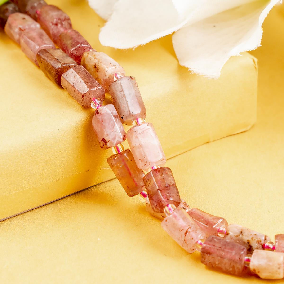 Strawberry Quartz  Gemstone Pipe Bead, Crystal Healing Tube Beads.