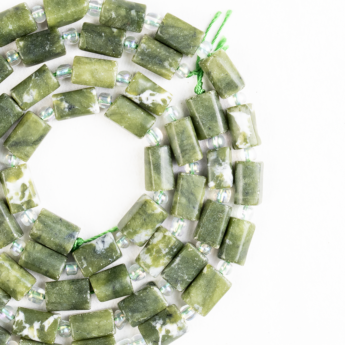 Green Jade Gemstone Pipe Bead, Crystal Healing Tube Beads.