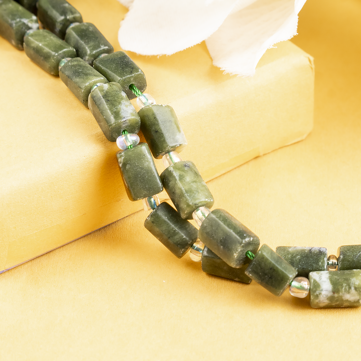 Green Jade Gemstone Pipe Bead, Crystal Healing Tube Beads.