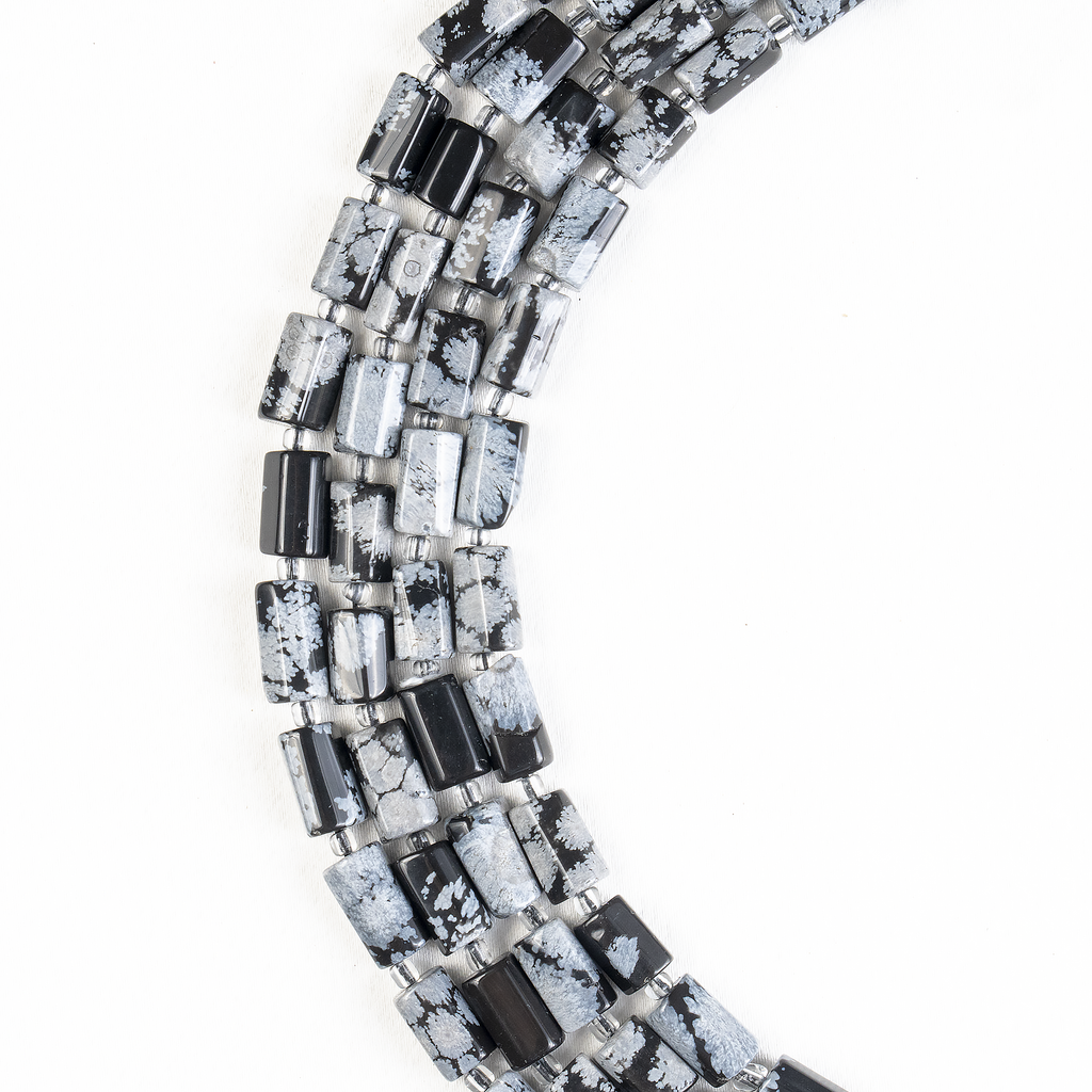 Snowflkae Obsidian  Gemstone Pipe Bead, Crystal Healing Tube Beads.
