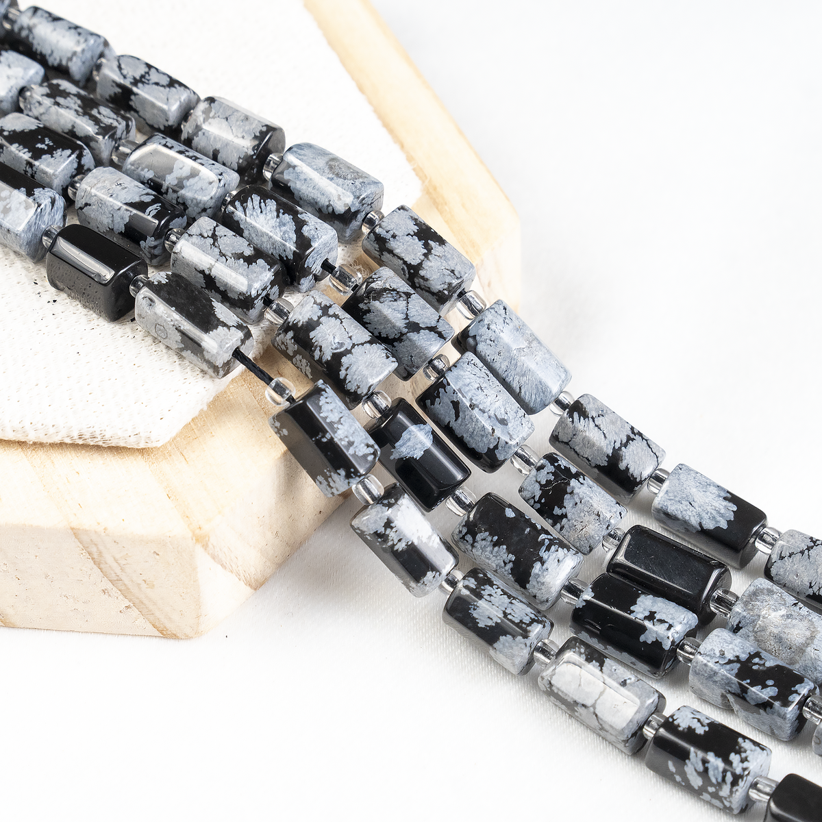Snowflkae Obsidian  Gemstone Pipe Bead, Crystal Healing Tube Beads.