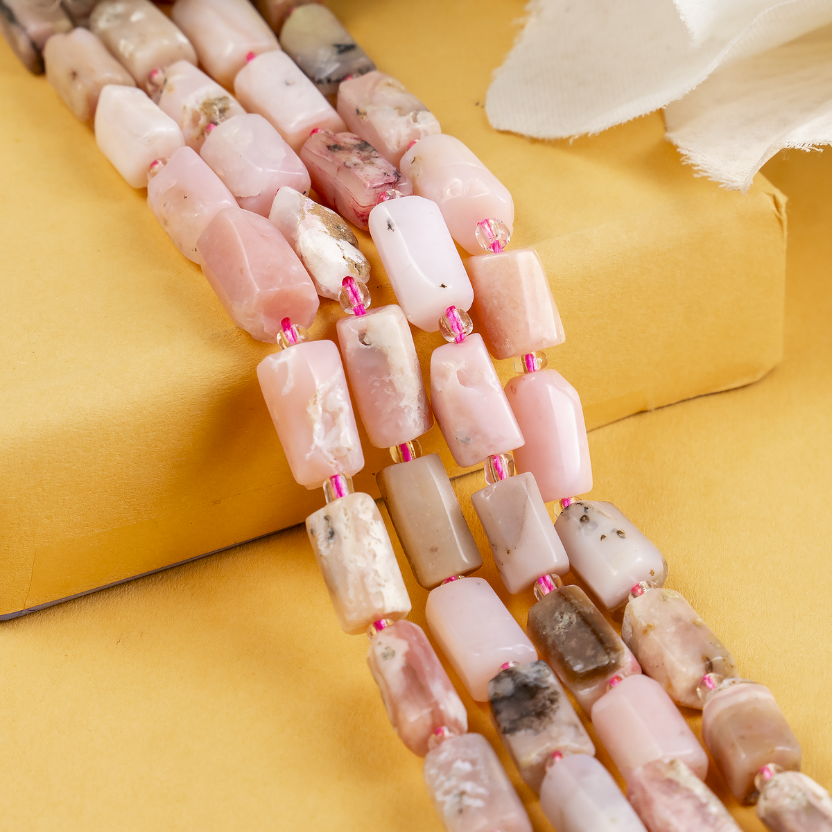 Pink Opal Gemstone Pipe Bead, Crystal Healing Tube Beads.
