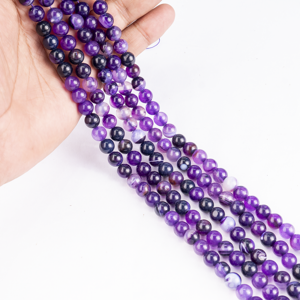 Purple Banded Agate Beads, Natural Crystal Round Beads 6mm to 10mm | Beads | Wiccan Center